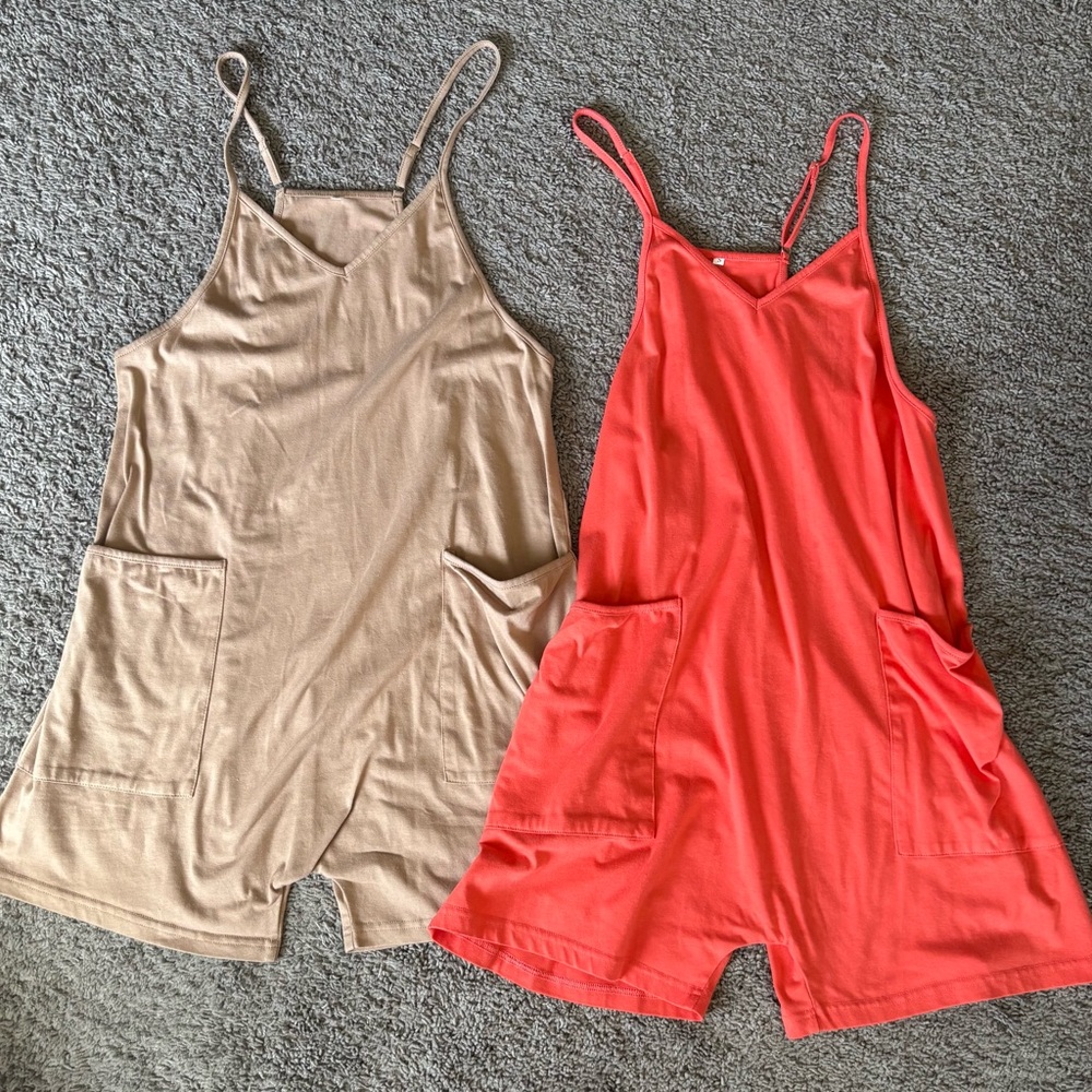 Tan and Coral Romper Set